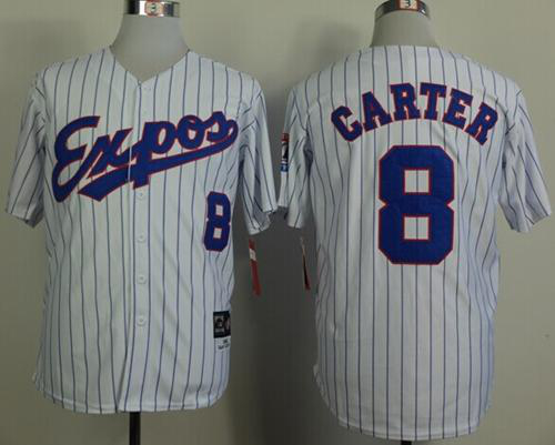 Mitchell And Ness 1982 Montreal Expos #8 Gary Carter White(Black Strip) Throwback Stitched MLB Jersey