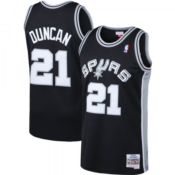 Men's San Antonio Spurs Tim Duncan Mitchell & Ness Black 1998/99 Big & Tall Hardwood Classics Swingman Jersey