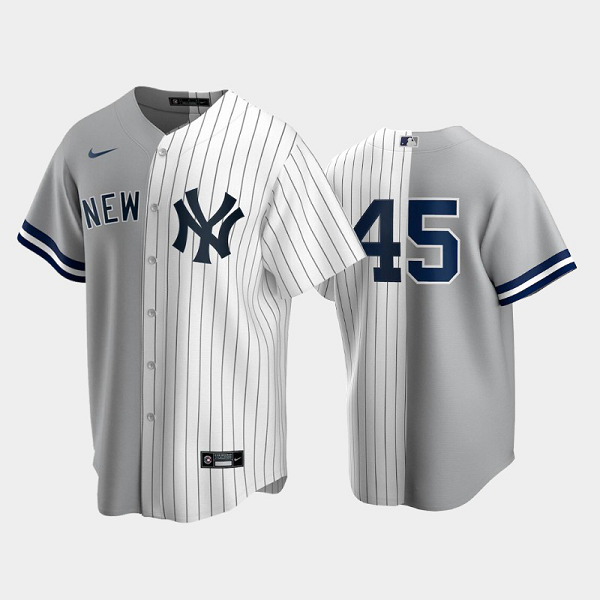 Men's split New York Yankees Home MLB Jersey 45 Gerrit Cole Gray-White Replica