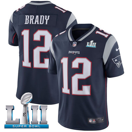 Men's Nike NFL New England Patriots #12 Tom Brady Limited Home Navy Blue Vapor Untouchable Super Bowl LII Jersey