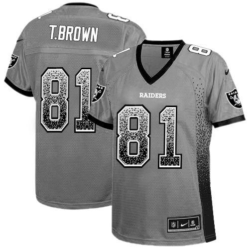 Nike Las Vegas Raiders #81 Tim Brown Grey Women's Stitched NFL Elite Drift Fashion Jersey