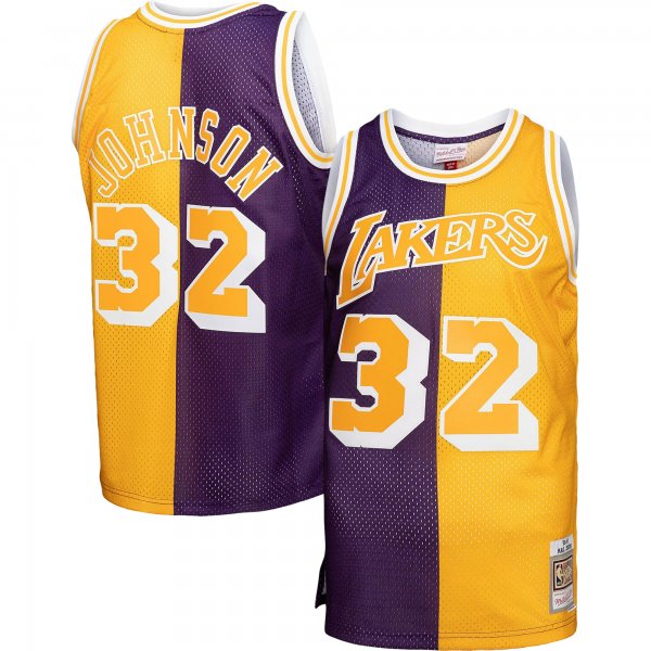 Men's Los Angeles Lakers Mitchell & Ness Purple/Gold Big & Tall Hardwood Classics 1984/85 Split Swingman Jersey