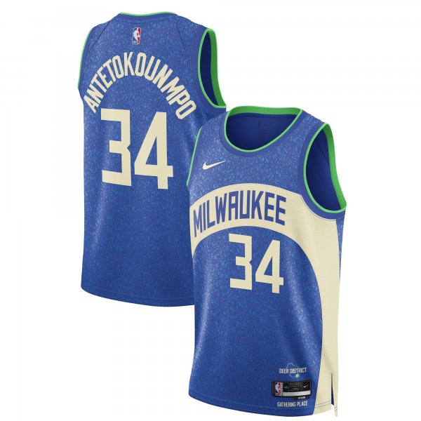 Men's Unisex Milwaukee Bucks #34 Giannis Antetokounmpo Nike Blue 2023/24 Swingman City Edition Jersey