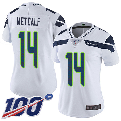 Women's Seattle Seahawks #14 D.K. Metcalf WhiteStitched NFL 100th Season Vapor Limited Jersey