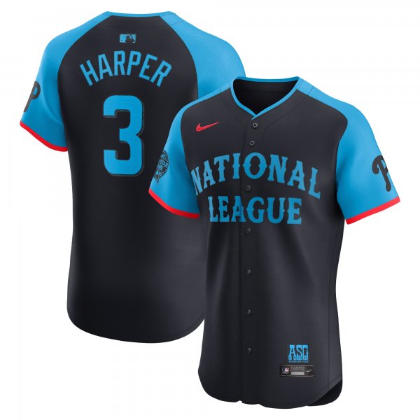 Men's National League #3 Bryce Harper Nike Navy 2024 MLB All-Star Game Flex Base Jersey