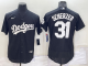 Men's Nike Los Angeles Dodgers #31 Max Scherzer Black Stitched MLB Flex Base Jersey