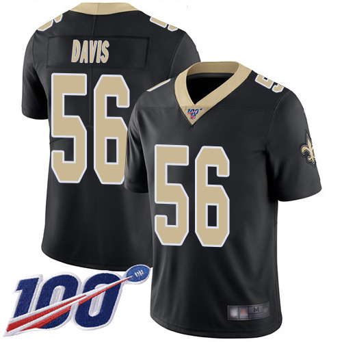 Men's New Orleans Saints #56 DeMario Davis Black Team Color Stitched NFL 100th Season Vapor Limited Jersey