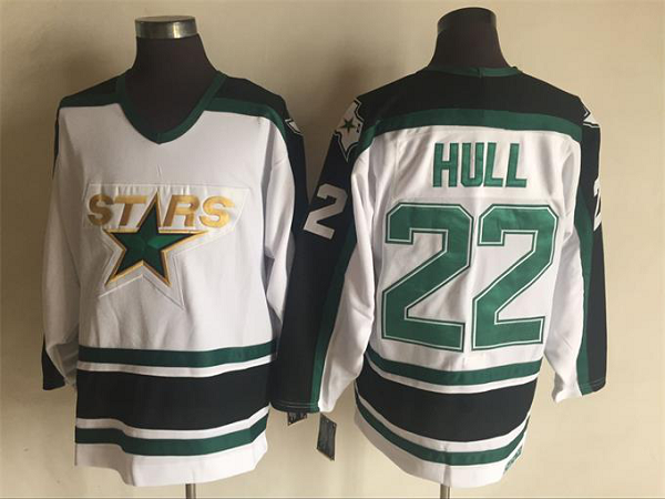 Men's Dallas Stars #22 Hull White and Black Throwback NHL Jersey