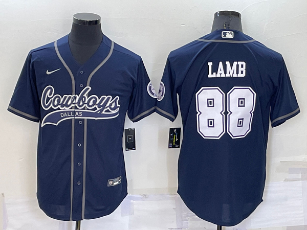 Men's Dallas Cowboys #88 CeeDee Lamb Dark Blue Stitched Baseball Cool Base Jersey