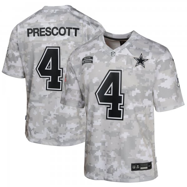 Youth Dallas Cowboys #4 Dak Prescott Nike Arctic Camo 2024 Salute to Service Game Jersey