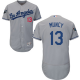 Men's Los Angeles Dodgers #13 Max Muncy Majestic Grey Road MLB 2018 World Series Flex Base Jersey