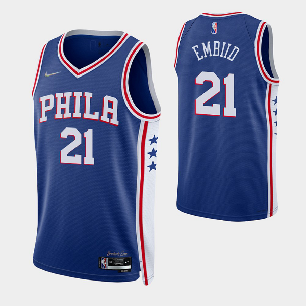 Men's Philadelphia 76ers #21 Joel Embiid 2021-22 75th Anniversary Diamond Royal NBA Jersey