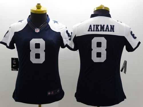 Nike Dallas Cowboys #8 Troy Aikman Navy Blue Thanksgiving Throwback Women's Stitched NFL Limited Jersey