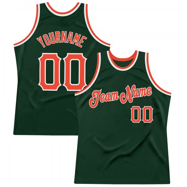 Custom Hunter Green Orange-White Authentic Throwback Basketball Jersey