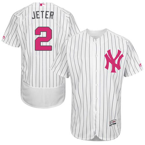 New York Yankees #2 Derek Jeter White Strip Flexbase Collection 2016 Mother's Day Stitched MLB Jersey