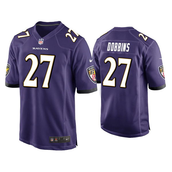 Men's #27 J.K. Dobbins Baltimore Ravens Purple 2020 NFL Draft Game Jersey