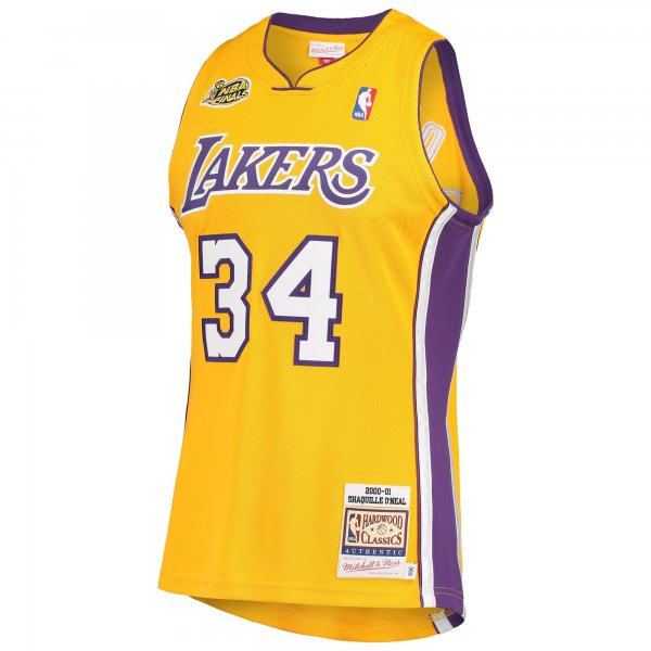 Men's Los Angeles Lakers Shaquille O'Neal Mitchell & Ness Gold 2000 NBA Finals Hardwood Classics Jersey