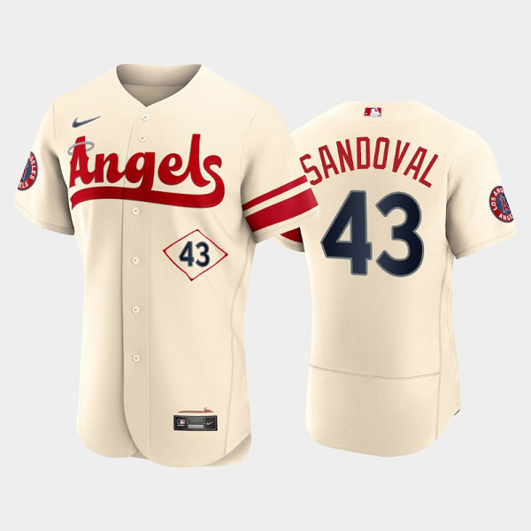 Men's Los Angeles Angels #43 Patrick Sandoval 2022 City Connect Cream MLB Flex Base Jersey