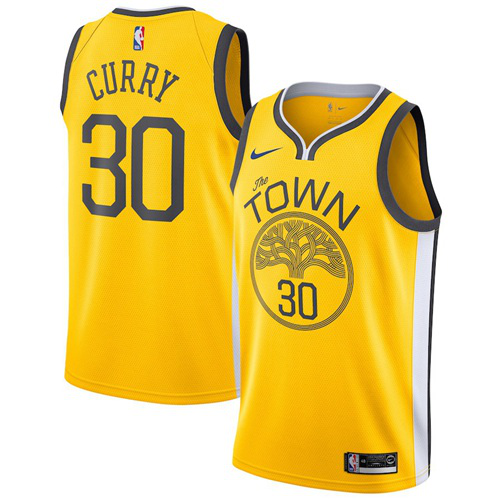 Men's Nike Golden State Warriors #30 Stephen Curry Gold Swingman Earned Edition NBA Jersey