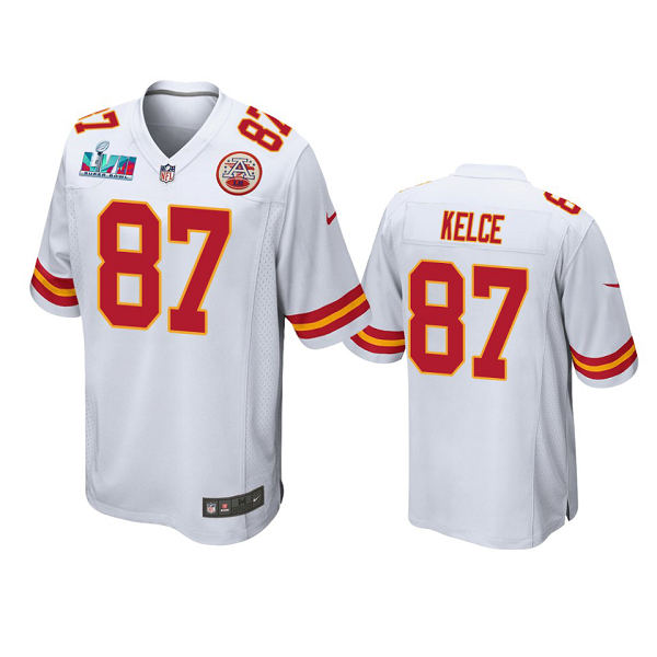 Men's Kansas City Chiefs #87 Travis Kelce White Super Bowl LVII Limited Jersey