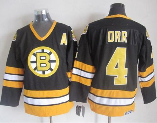 Boston Bruins #4 Bobby Orr Black/Yellow CCM Throwback Stitched NHL Jersey