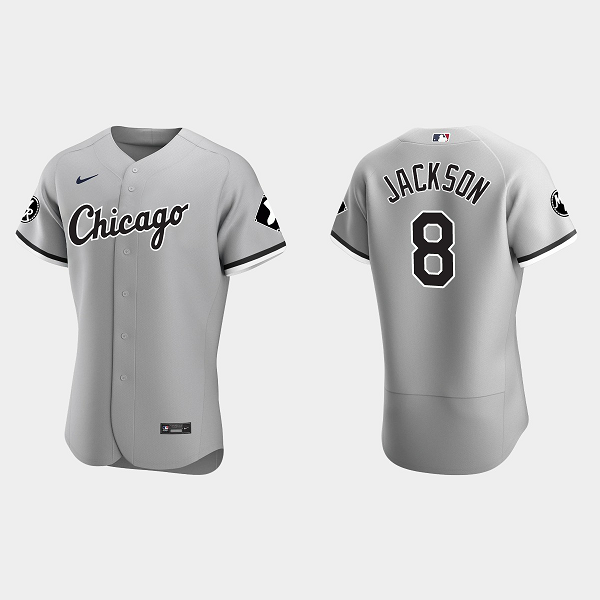 Men's #8 Bo Jackson Chicago White Sox MR Patch Gray Flex Base Jersey