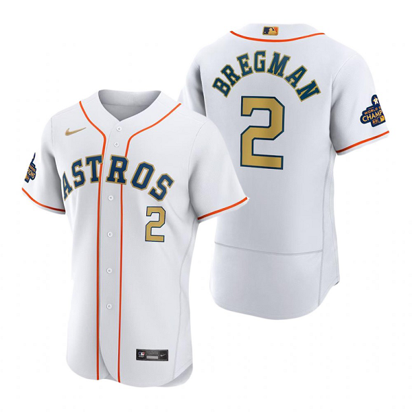 Men's Houston Astros MLB #2 Alex Bregman White 2023 Gold Collection Cool Base Nike Jersey