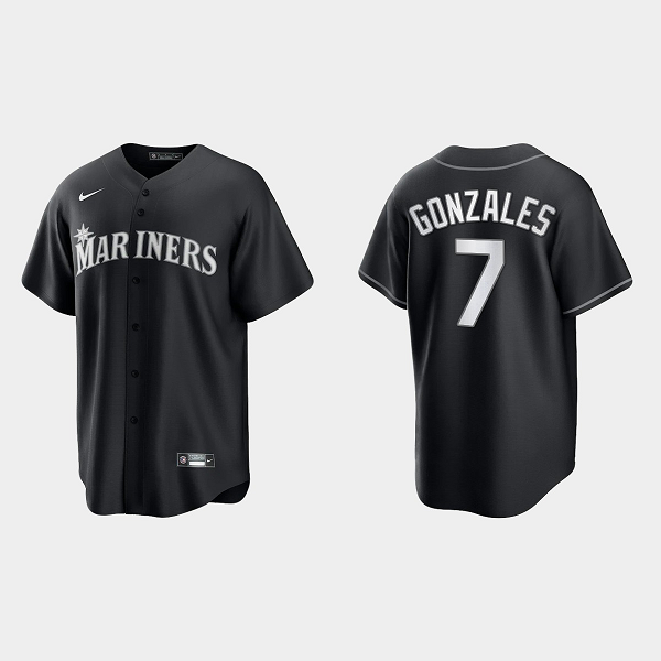 Men's Seattle Mariners #7 Marco Gonzales Black White 2021 All Black Fashion MLB Jersey