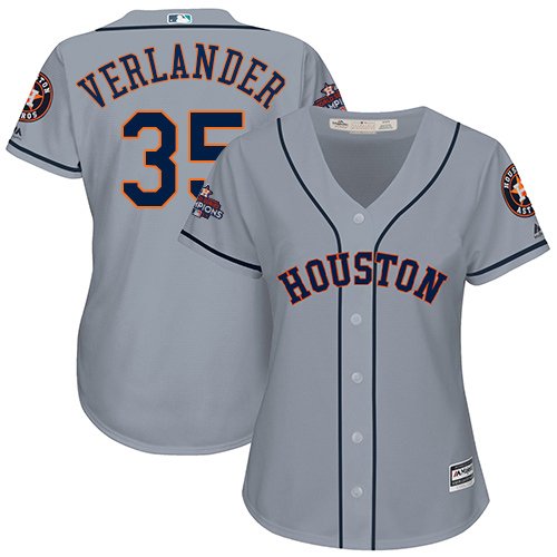 Houston Astros #35 Justin Verlander Grey Road 2017 World Series Champions Women's Stitched MLB Jersey