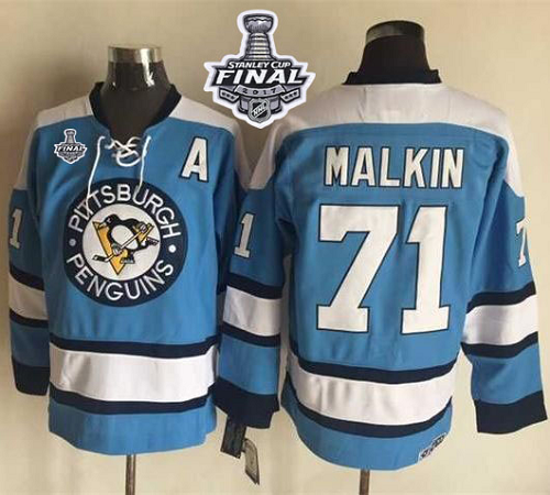 Pittsburgh Penguins #71 Evgeni Malkin Blue Alternate CCM Throwback 2017 Stanley Cup Final Patch Stitched NHL Jersey