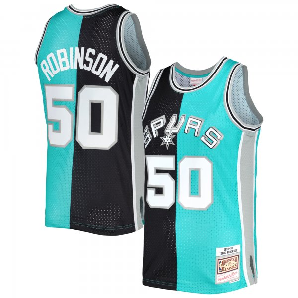 Men's San Antonio Spurs David Robinson Mitchell & Ness Black/Teal Hardwood Classics 1998/99 Split Swingman Jersey