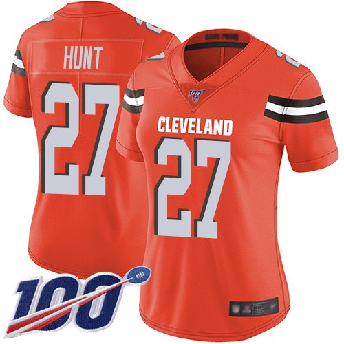 Women's Cleveland Browns #27 Kareem Hunt Orange Limited NFL Alternate 100th Season Vapor Untouchable Jersey