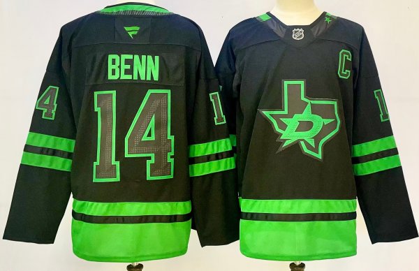 Men's #14 Jamie Benn Dallas Stars Black And Green City Edition Jersey