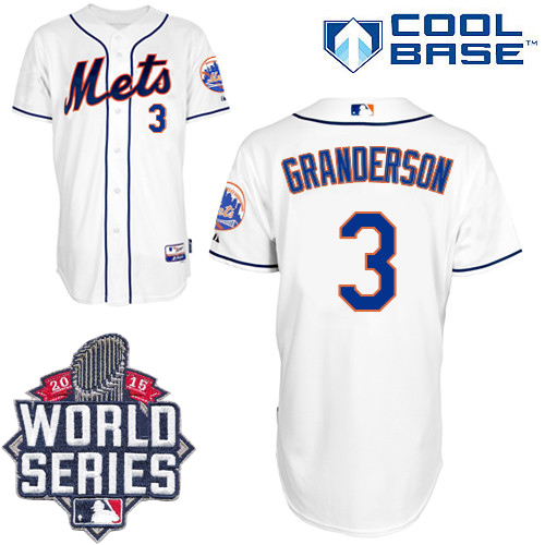 New York Mets #3 Curtis Granderson White Alternate Cool Base W/2015 World Series Patch Stitched MLB Jersey