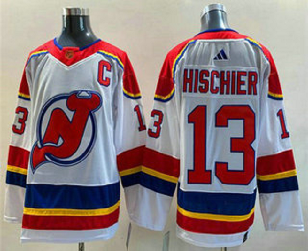 Men's New Jersey Devils #13 Nico Hischier White 2022 Reverse Retro NHL Jersey