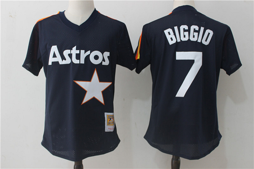 Mitchell and Ness Houston Astros #7 Craig Biggio Navy Blue MLB Jersey