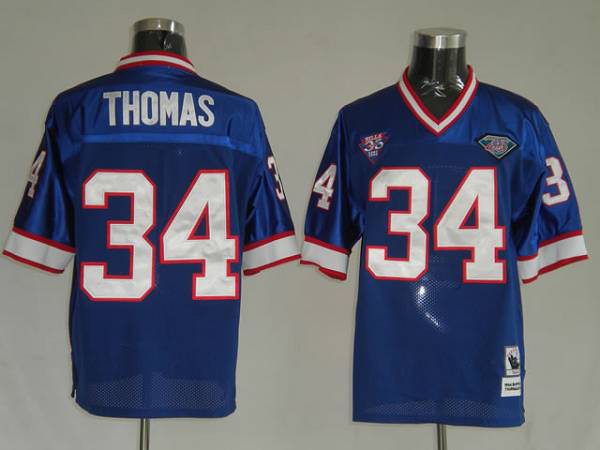 Mitchell And Ness Buffalo Bills #34 Thurman Thomas Blue 35th Anniversary Patch Stitched Throwback NFL Jersey