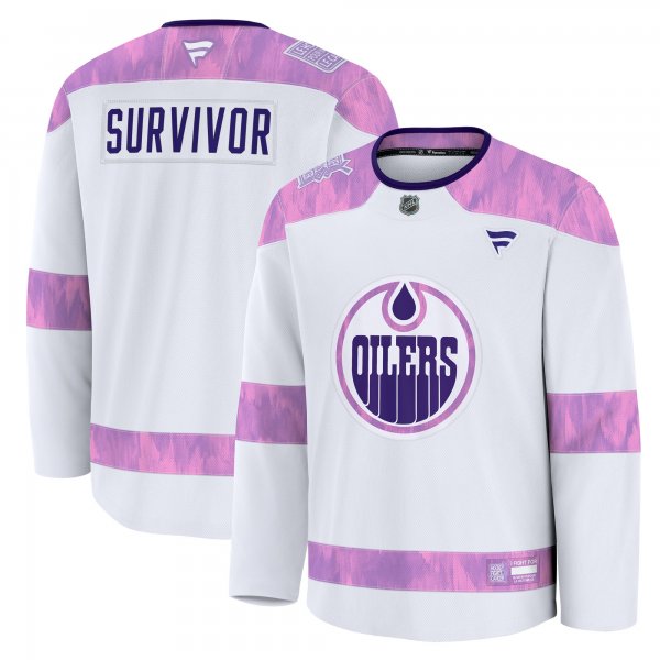 Men's Edmonton Oilers Fanatics White Hockey Fights Cancer Practice Jersey