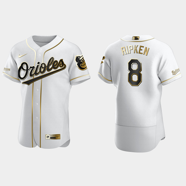 Men's Baltimore Orioles #8 Cal Ripken Jr. White Golden Edition Flex Base MLB Jersey