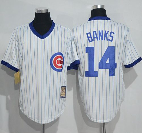 Chicago Cubs #14 Ernie Banks White Strip Home Cooperstown Stitched MLB Jersey