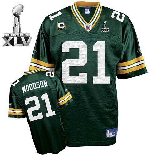 Men's Green Bay Packers #21 Charles Woodson Green With Super Bowl XLV and C patch Stitched NFL Jersey