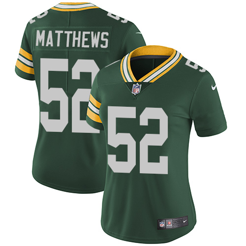 Nike Green Bay Packers #52 Clay Matthews Green Team Color Women's Stitched NFL Vapor Untouchable Limited Jersey