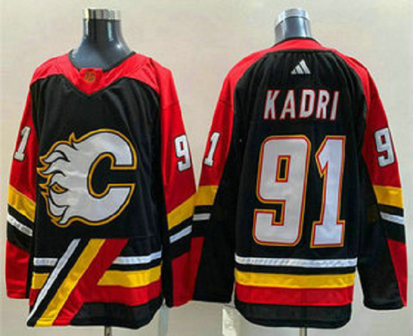 Men's Calgary Flames #91 Nazem Kadri Black 2022 Reverse Retro NHL Jersey