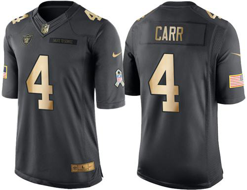 Nike Las Vegas Raiders #4 Derek Carr Black Men's Stitched NFL Limited Gold Salute To Service Jersey