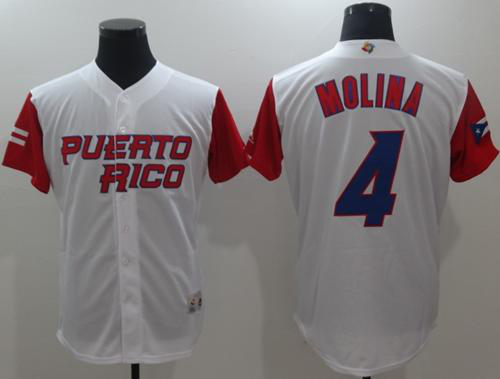 Team Puerto Rico #4 Yadier Molina White 2017 World Baseball Classic Stitched MLB Jersey