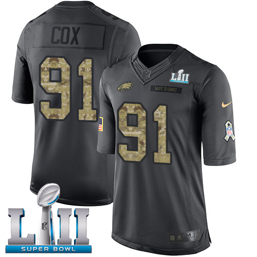 Men's Nike NFL Philadelphia Eagles #91 Fletcher Cox Limited Black 2016 Salute to Service Super Bowl LII Jersey