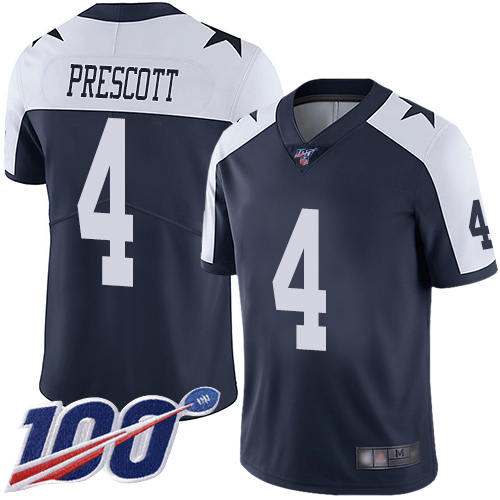 Dallas Cowboys #4 Dak Prescott Navy Blue Thanksgiving Men's Stitched NFL 100th Season Vapor Throwback Limited Jersey