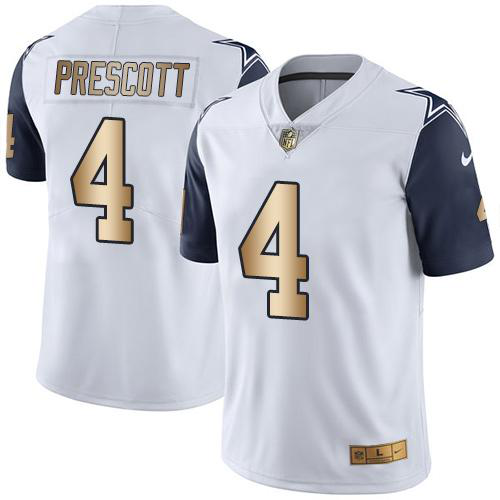 Nike Dallas Cowboys #4 Dak Prescott White Youth Stitched NFL Limited Gold Rush Jersey