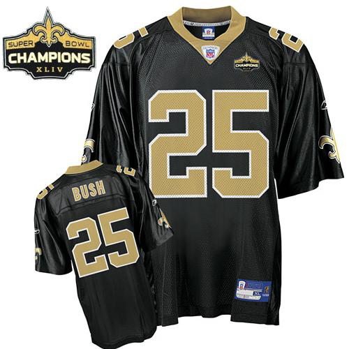 Men's New Orleans Saints #25 Reggie Bush Black Super Bowl XLIV 44 Champions Stitched NFL Jersey