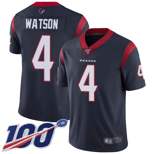 Houston Texans #4 Deshaun Watson Navy Blue Team Color Men's Stitched NFL 100th Season Vapor Limited Jersey